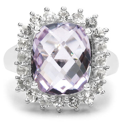 Bague en argent sterling avec améthyste rose de 5,55 carats et topaze blanche