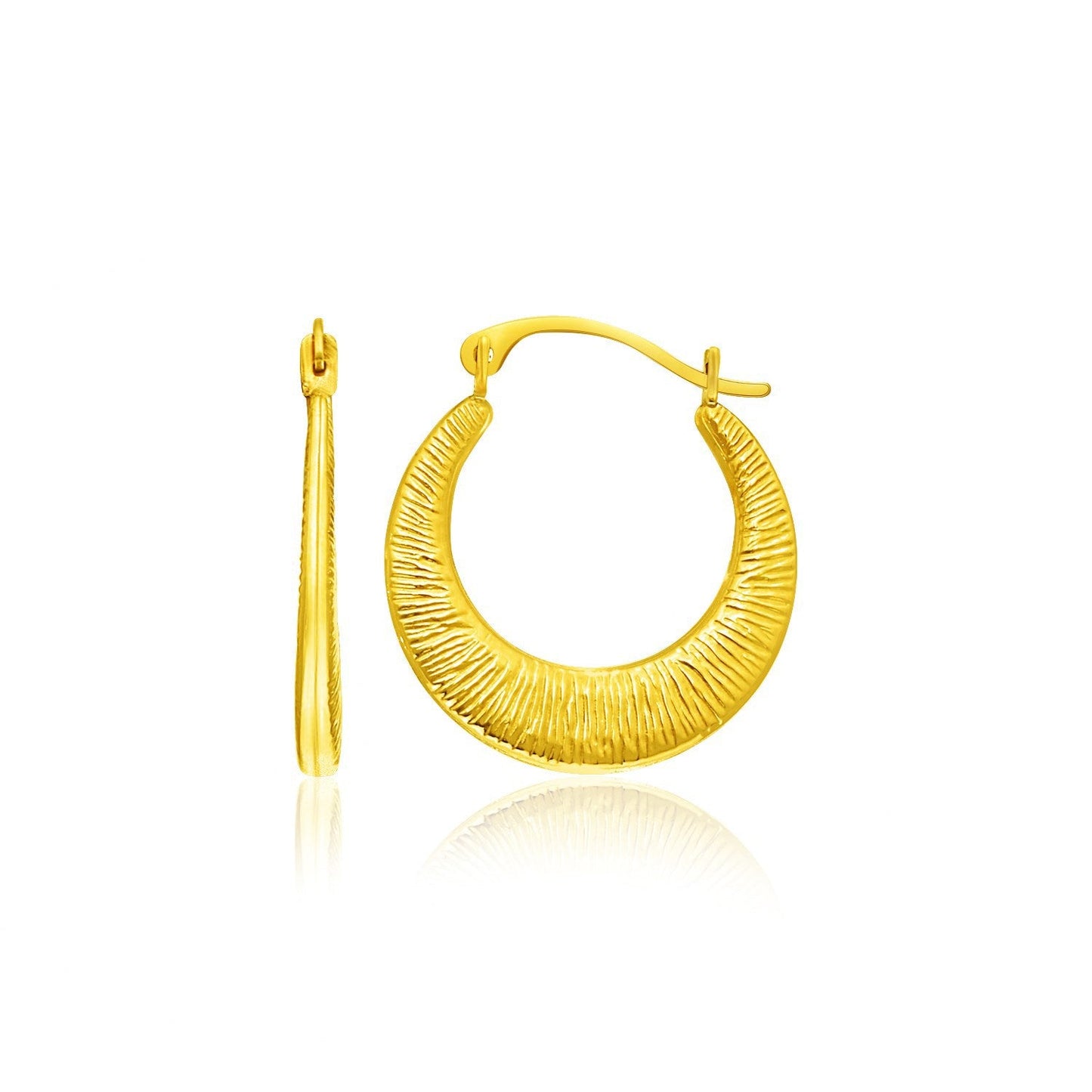 Pendientes de aro texturizados graduados de oro amarillo de 14k