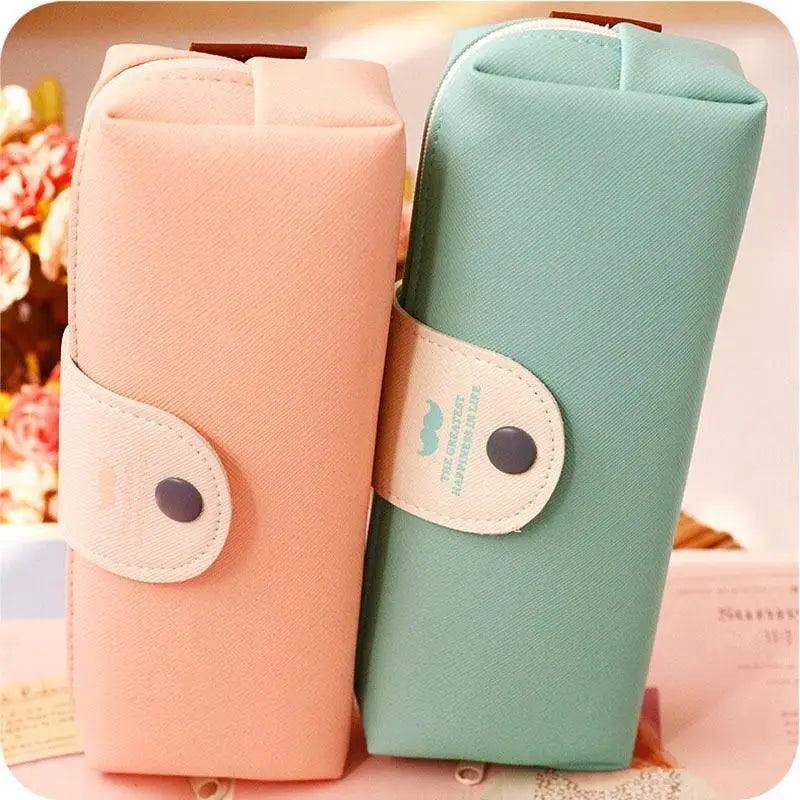 Candy Color PU Leather Pencil Case with Metal Button Closure
