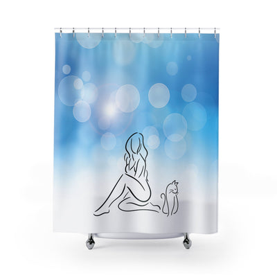 Elegant Blue & White Cat-Themed Shower Curtain - Korvel