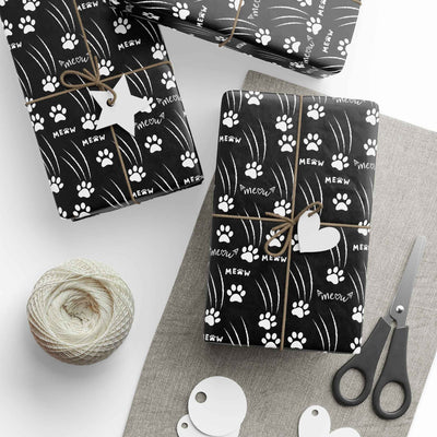 Papel de regalo de huellas de gato – Blanco y negro