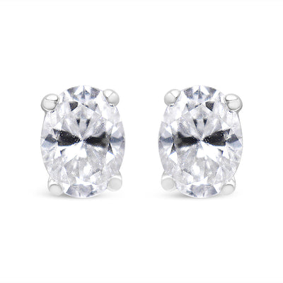14K White Gold Lab Grown Oval Diamond Stud Earrings