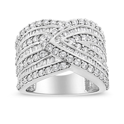 Bague en Argent Sterling .925 avec Diamants à Plusieurs Rangées - Taille 7