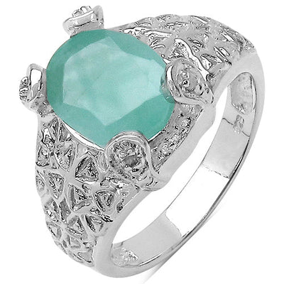 Bague en argent sterling avec émeraude véritable de 2,52 carats et topaze blanche