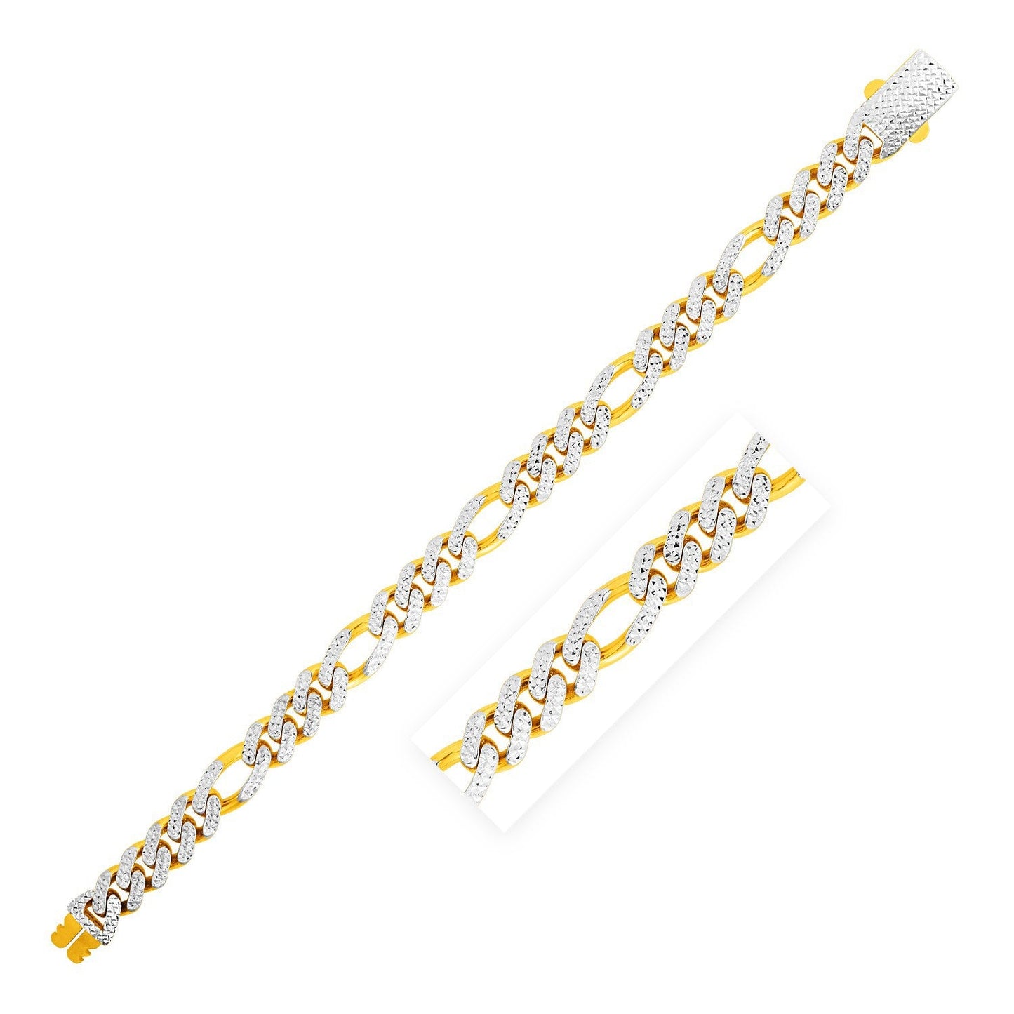 Bracelet Figaro Moderne en Or Jaune 14k avec Pave Blanc