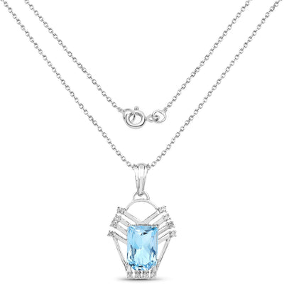 5.76 Carat Genuine Swiss Blue Topaz & White Topaz Pendant