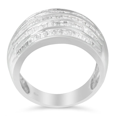 .925 Sterling Silver Baguette-Cut Diamond 6-Row Cocktail Ring - Size 6-1/2