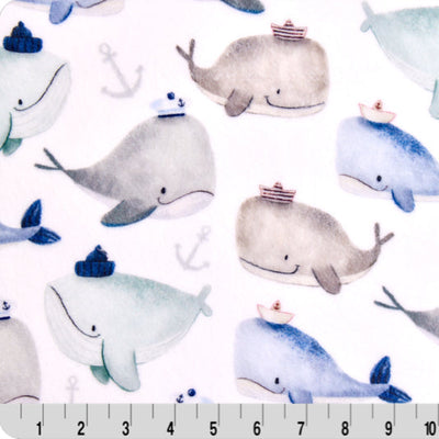 Tela Cloud Cuddle Multi Whale Ahoy - 58"/60" por Yarda