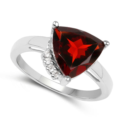3.56 Carat Genuine Garnet and White Topaz Sterling Silver Ring