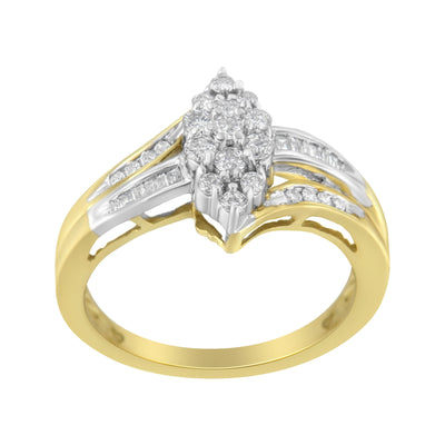 10K Yellow and White Gold 1/2 Cttw Diamond Marquise Cluster Ring - Size 7
