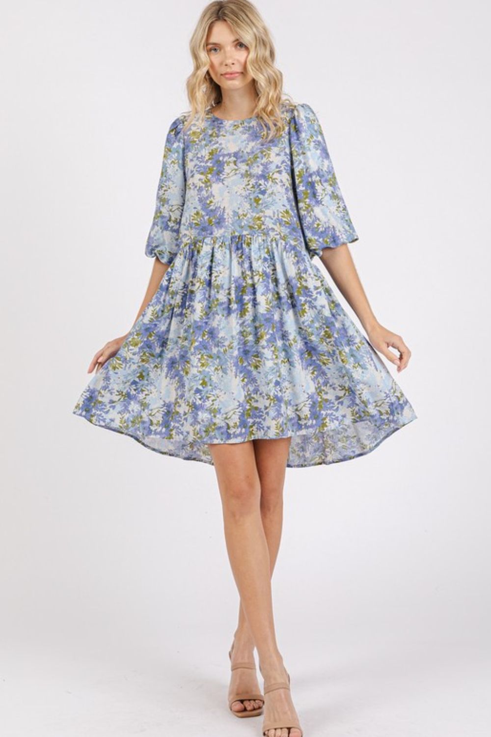 Robe Mini Babydoll en Lin Mélangé à Imprimé Floral d'Été
