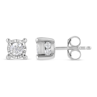 Pendientes de diamantes de corte brillante redondo en plata esterlina .925