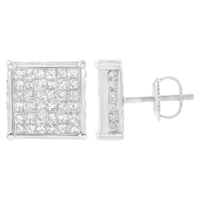 Pendientes de diamantes en corte princesa de 2 quilates en oro blanco de 10K