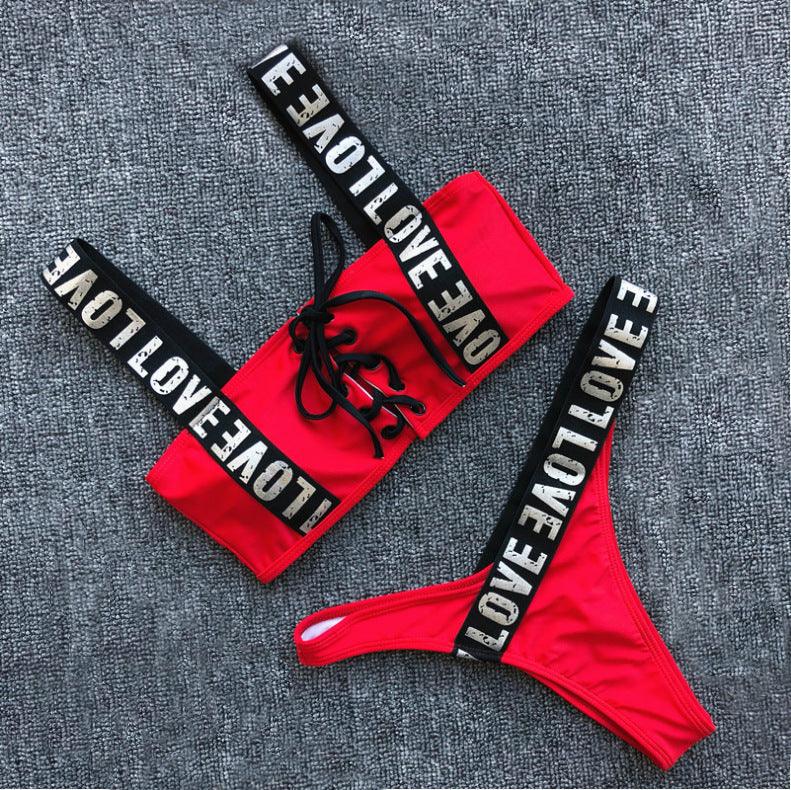 Ensemble de bikini halter Charming Love Letter pour femmes