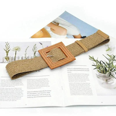 Charming Women's Waist Belt with Classic Round Wooden Buckle