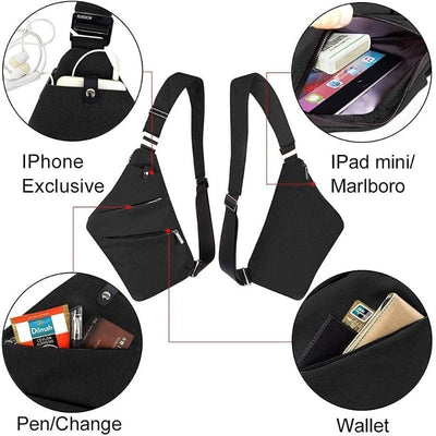Chest bag casual bag black shoulder lightweight anti-theft outdoor sports travel men's and women's mountaineering bag - Korvel