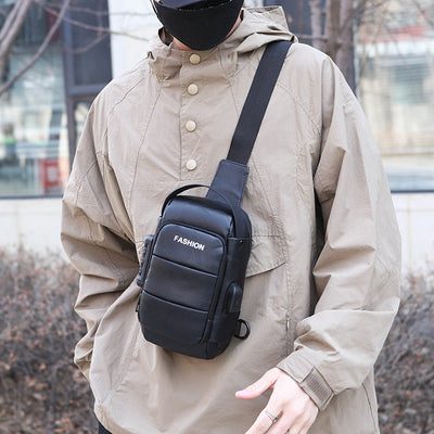 Chest bag men's backpack USB charging backpack single shoulder chest bag commuting backpack waterproof - Korvel