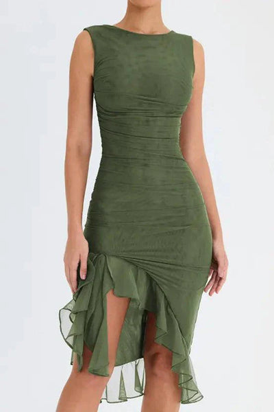 Robe Midi Roulée Olive Mandotos