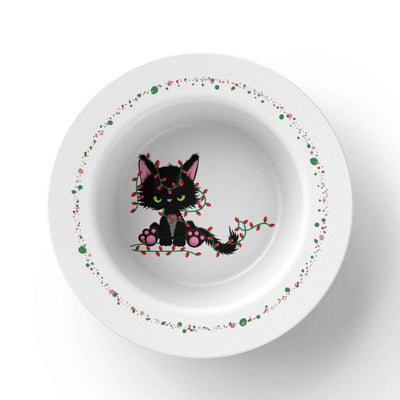 Christmas Cat Tangled in Lights Bowl – 8.5" Holiday Dinnerware