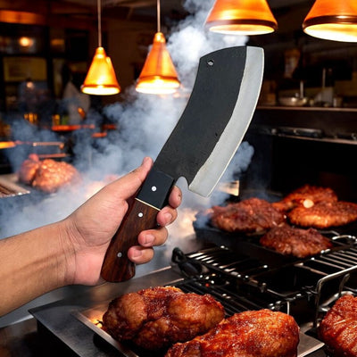 Artisan Meat Cleaver – 11" High-Carbon Steel Blade with Elegant Rosewood & Buffalo Horn Handle - Korvel