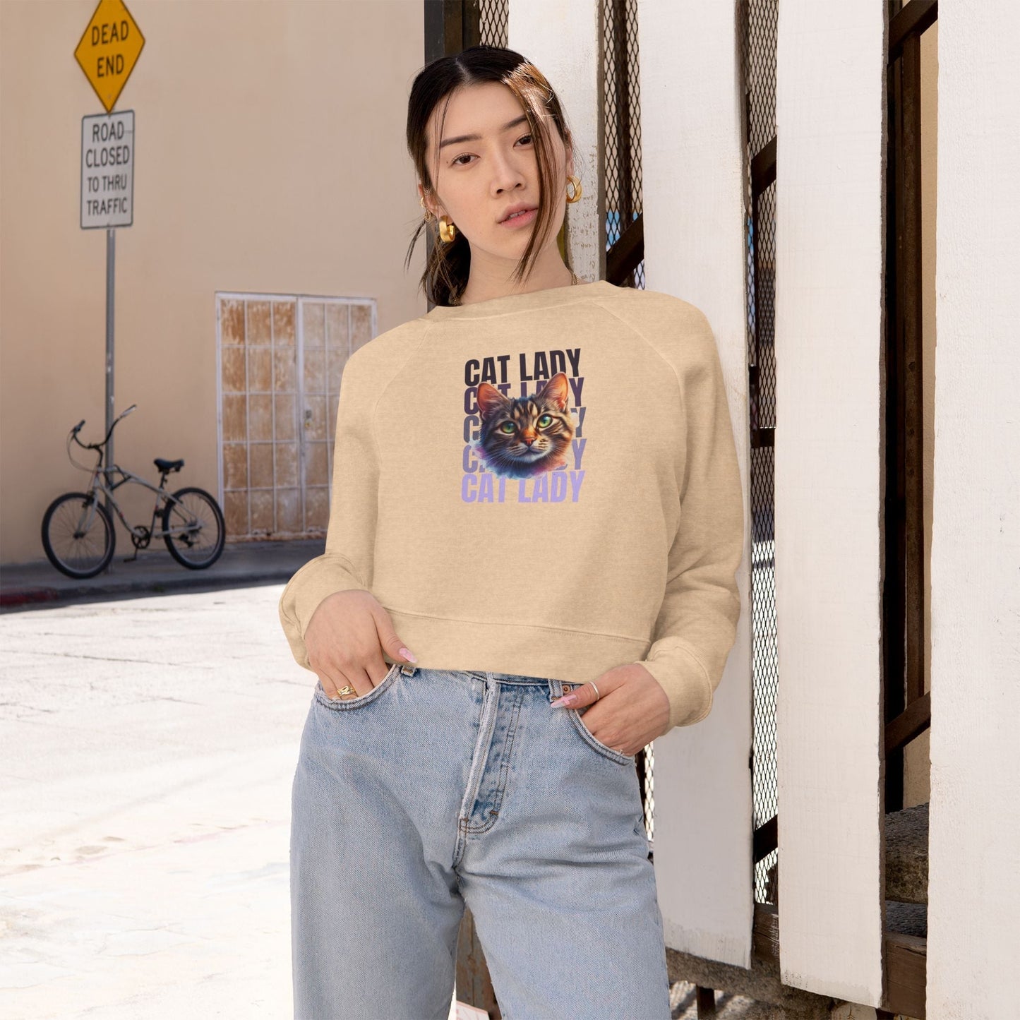 Sudadera de felpa recortada Colorful Cat Lady