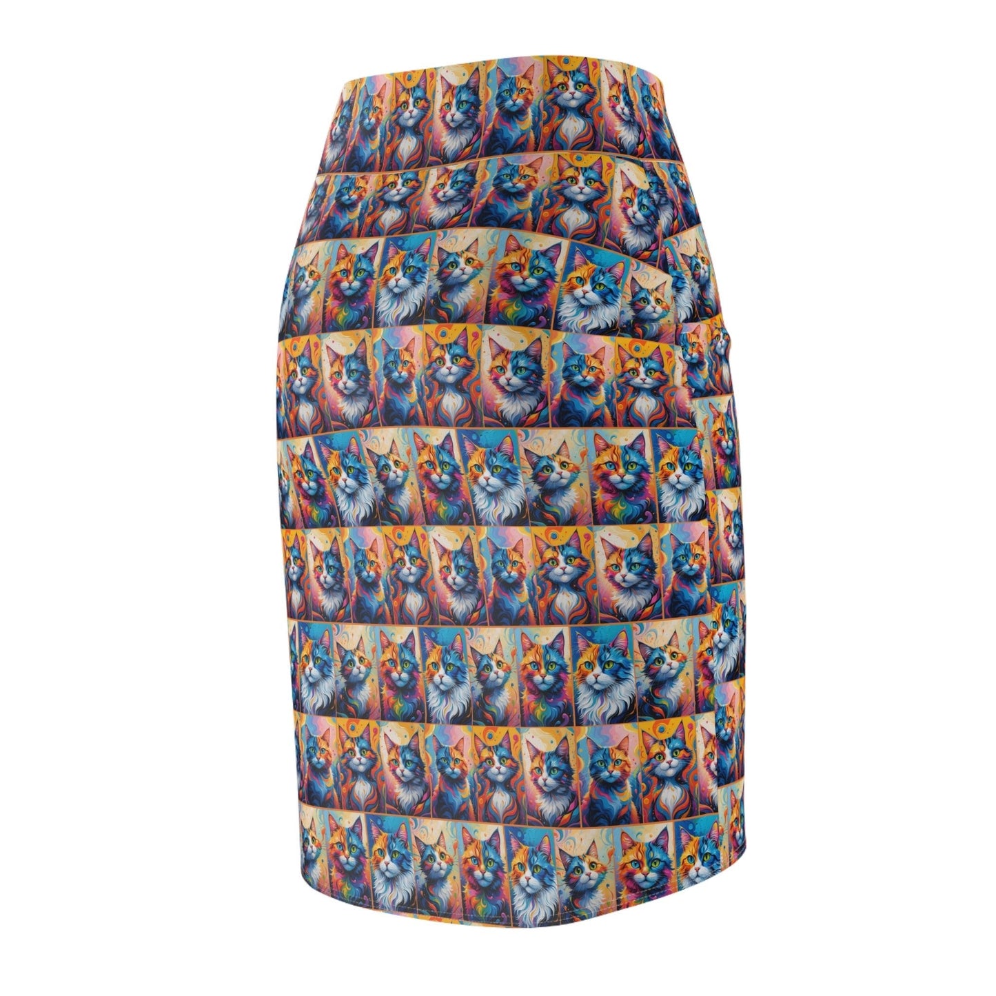 Falda Lápiz de Mujeres con Gatos Pintados Coloridos