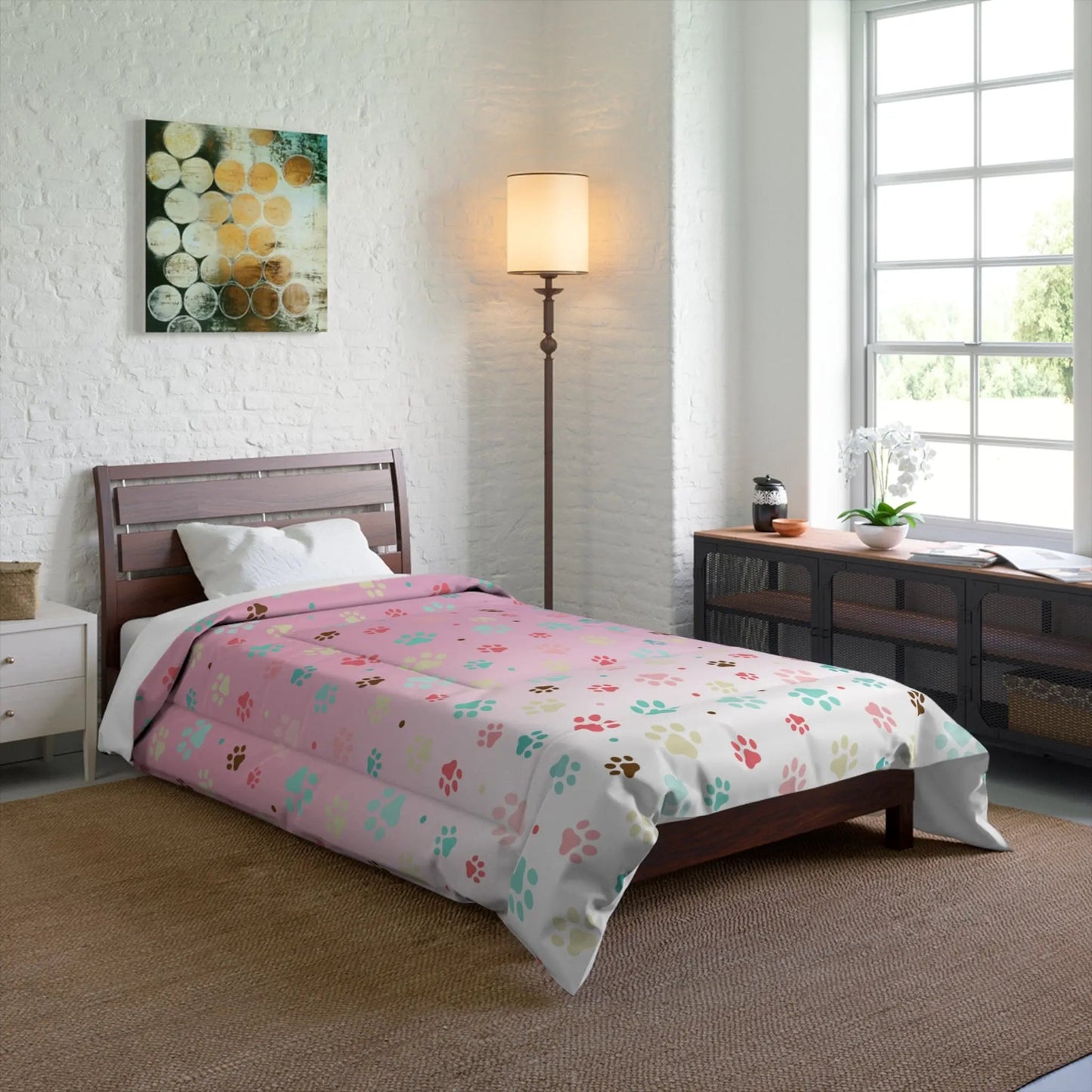 Vibrant Paw Print Comforter - Perfect Bedding for Pet Enthusiasts - Korvel