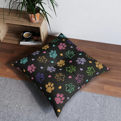 Vibrant Paw Print Tufted Floor Cushion
