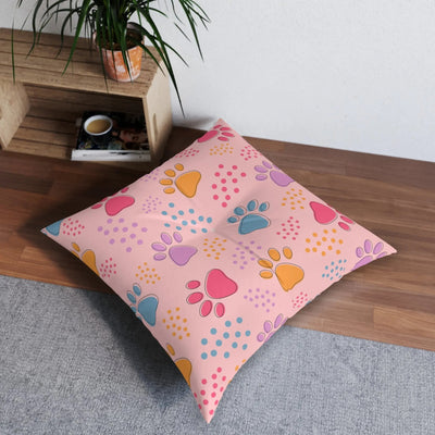 Almohada de Piso Tufted con Huellas de Mascota Coloridas
