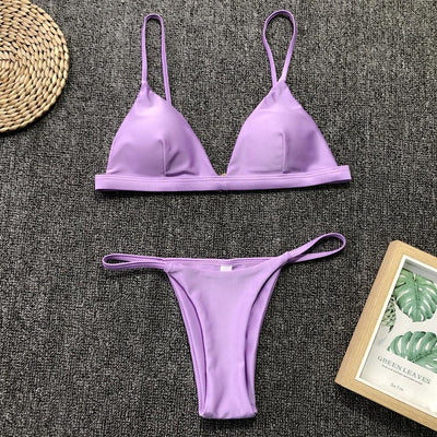 Solid Color Push-Up Bikini Set for Women