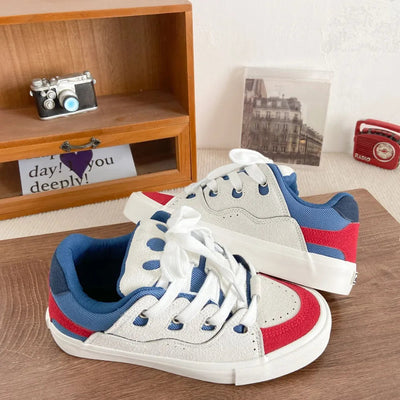 Contrast Lace Up Round Toe Flats Sneakers - Korvel