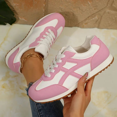 Contrast Lace Up Round Toe Sneakers - Korvel