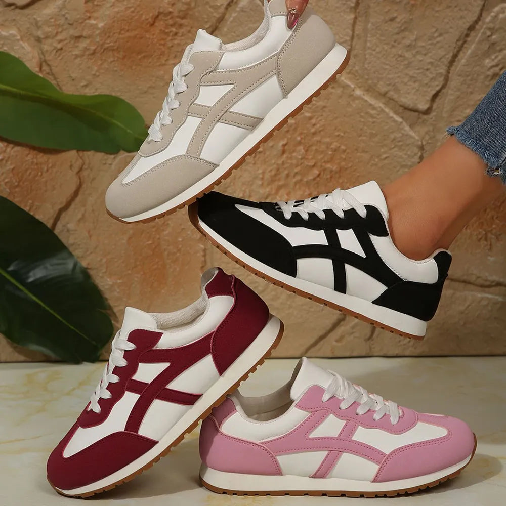 Contrast Lace Up Round Toe Sneakers - Korvel