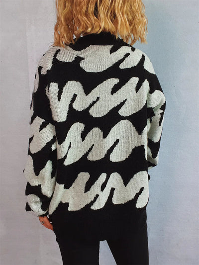 Contrast Round Neck Long Sleeve Sweater - Korvel