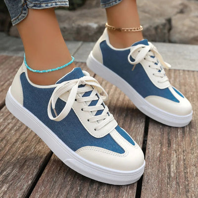 Contrast Round Toe Lace Up Sneakers - Korvel
