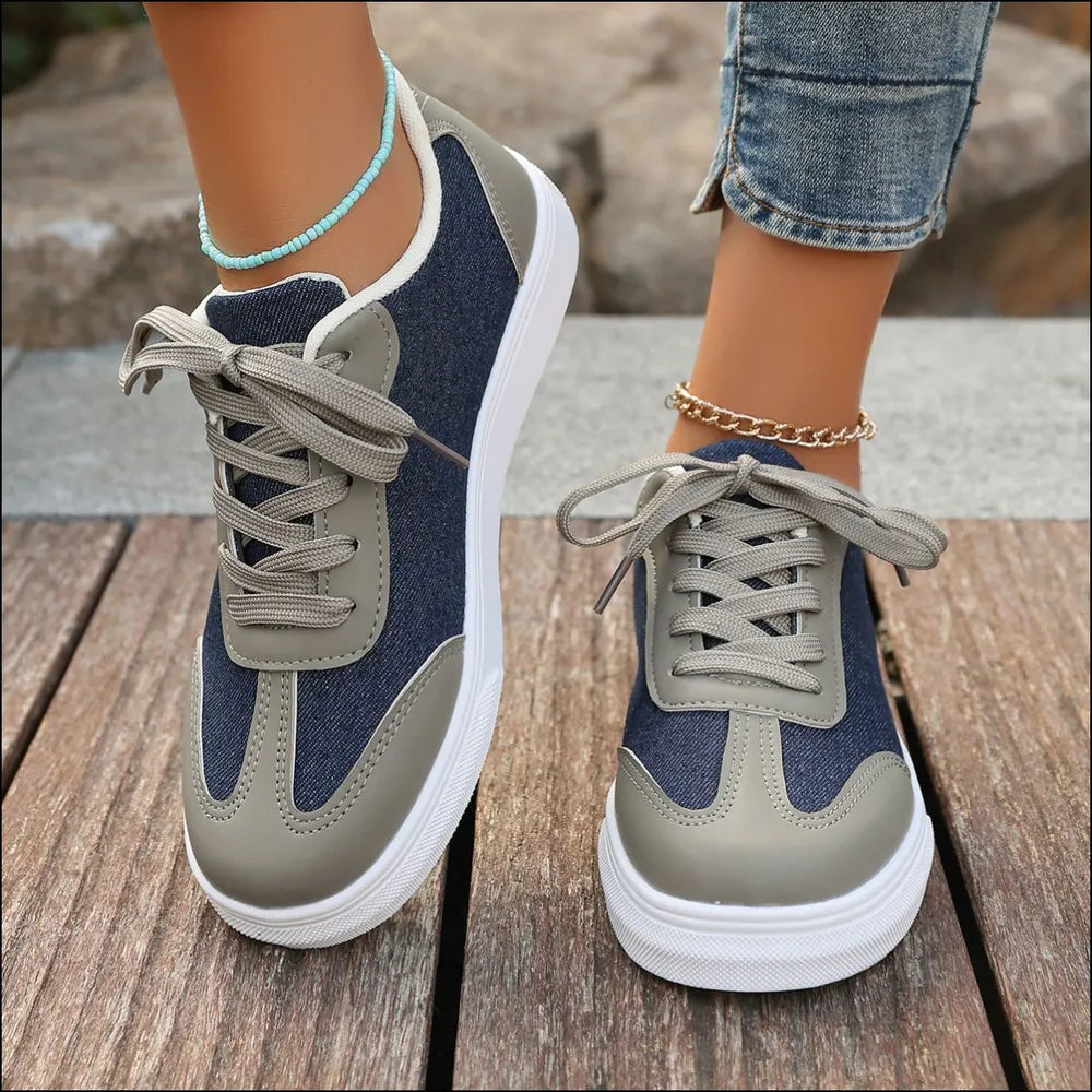 Contrast Round Toe Lace Up Sneakers - Korvel
