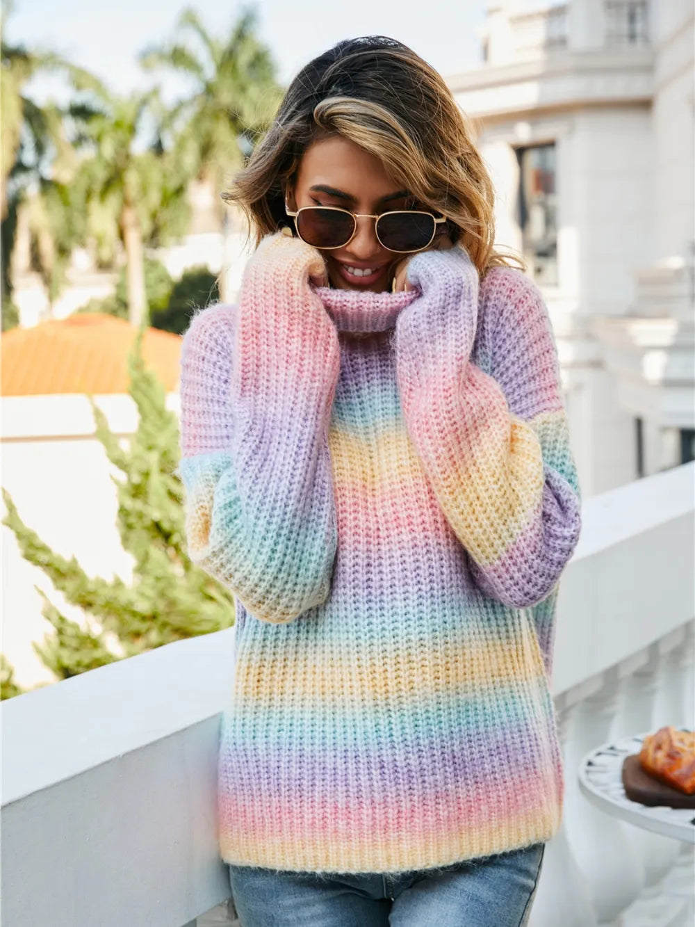 Contrast Turtleneck Dropped Shoulder Sweater - Korvel