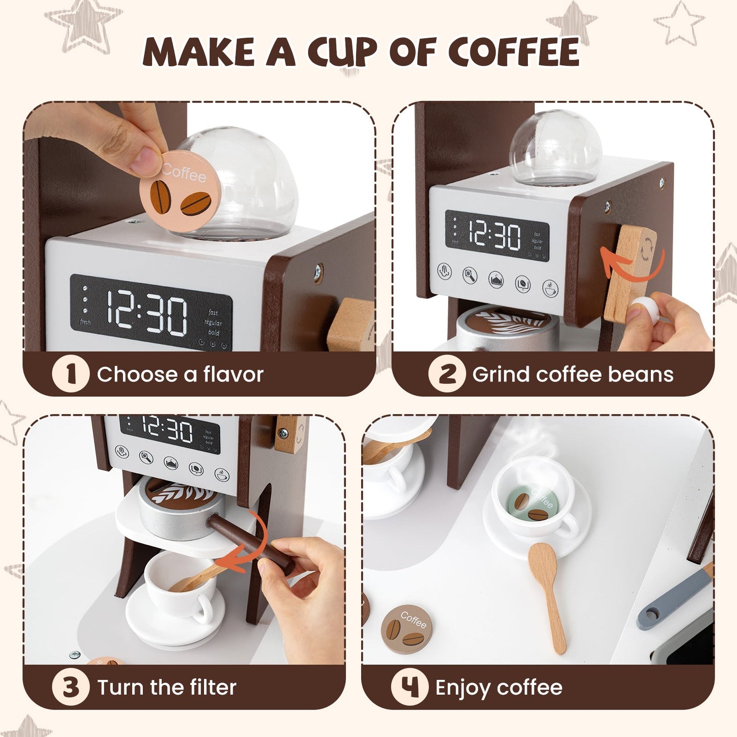 Corner Wooden Play Kitchen with Coffee Machine and Slide