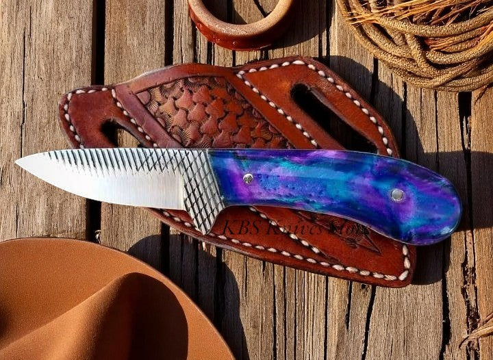 Heritage Cowboy Knife – Handcrafted Rasp Steel Blade & Resin Grip with Western Sheath - Korvel