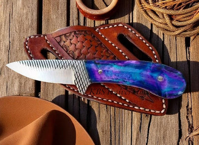 Heritage Cowboy Knife – Handcrafted Rasp Steel Blade & Resin Grip with Western Sheath - Korvel