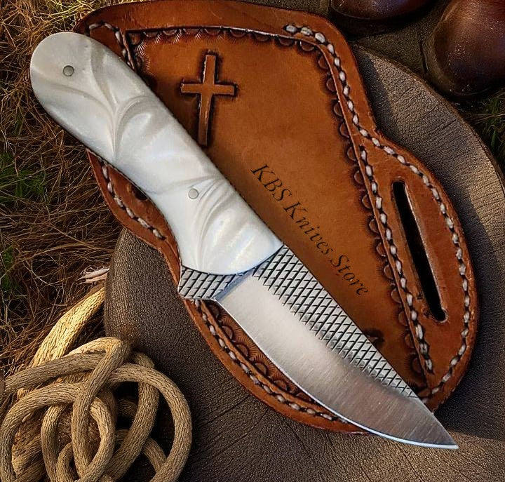 Heritage Cowboy Knife 8" Rasp Steel with Elegant Pearl Handle - Korvel