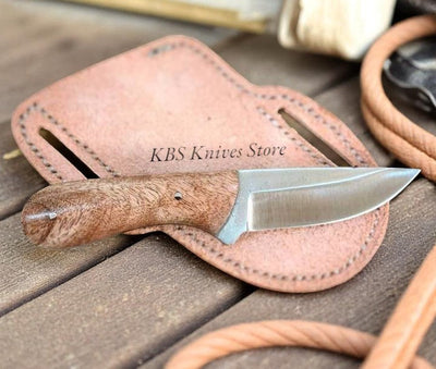 Custom Handmade Cowboy Knife with Walnut Handle & Pancake Sheath - Korvel