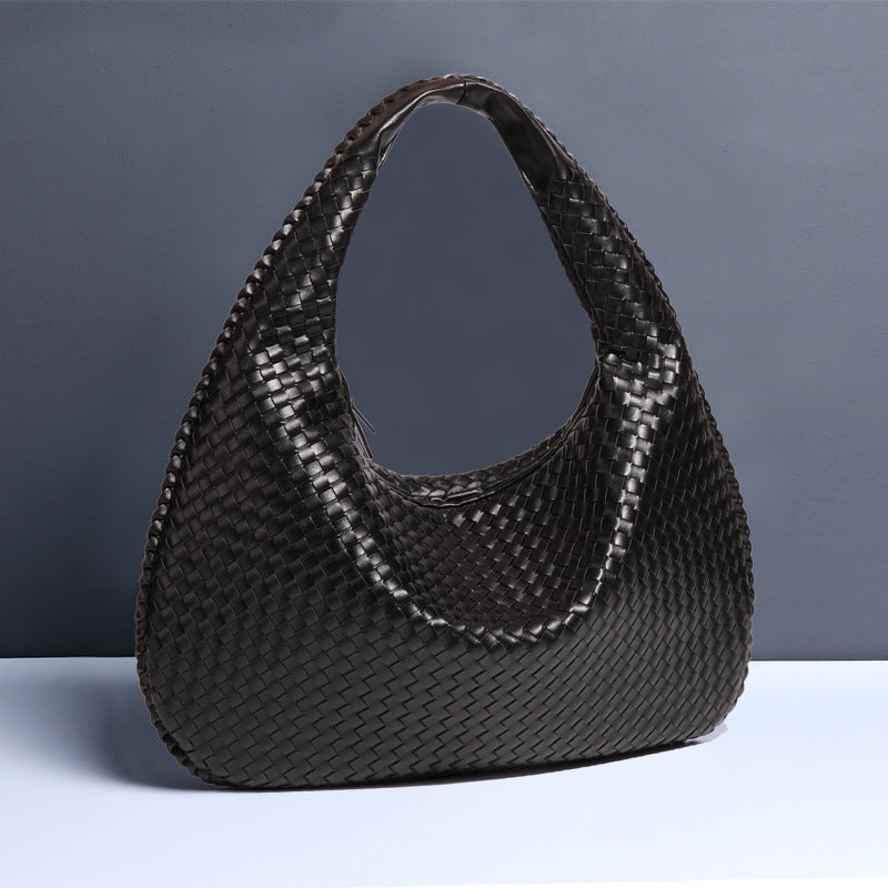 Elegant Crescent Shaped Hand Woven Shoulder Bag