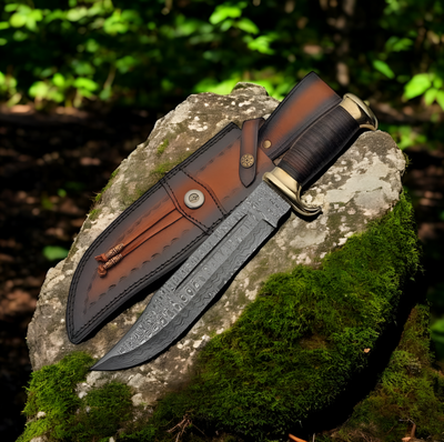 Crocodile Dundee Inspired 16" Damascus Bowie Knife with Leather Sheath - Korvel