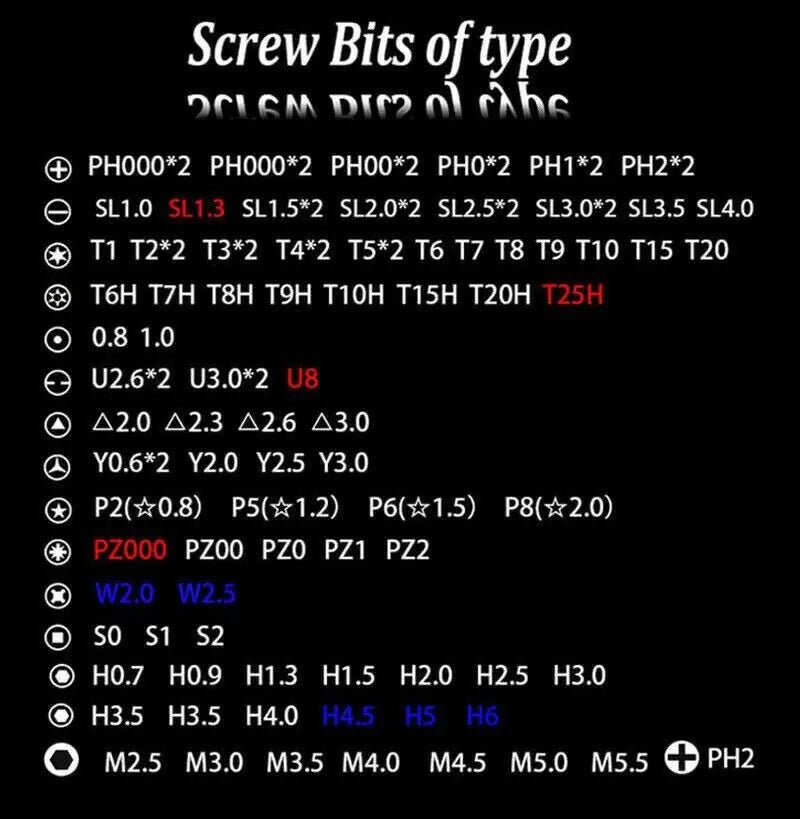 Ensemble de 117 pièces de bits de tournevis magnétiques pour la réparation d'iPhone et de MacBook