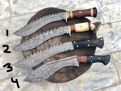 Exquisite Handmade Kukri Knife Set – Damascus Steel Collection of 4 - Korvel