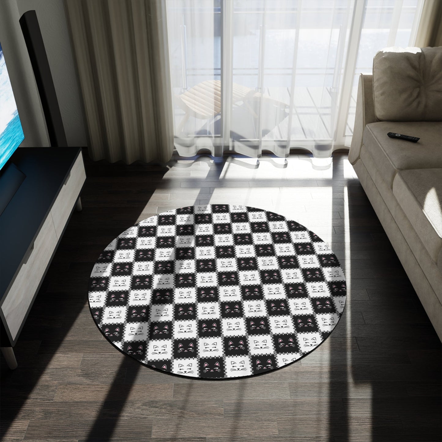 Tapis Rond Visages de Chats Mignons | Décor Cozy pour Amateurs de Chats