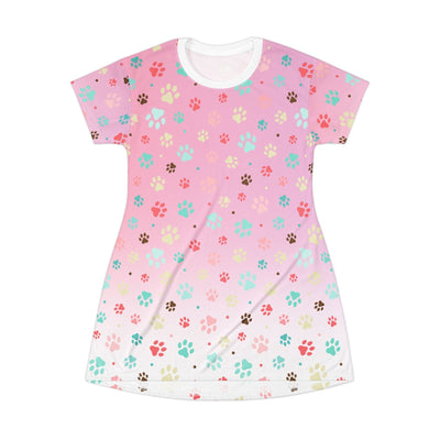 Charming Pink Paw Print T-Shirt Dress for Pet Lovers