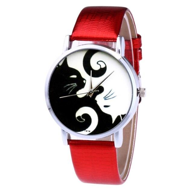 Montres Couple de Chats Mignons avec Bracelet en Cuir - Montres à Quartz Élégantes
