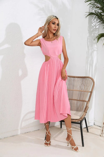 Cutout Ruched Round Neck Tank Dress - Korvel